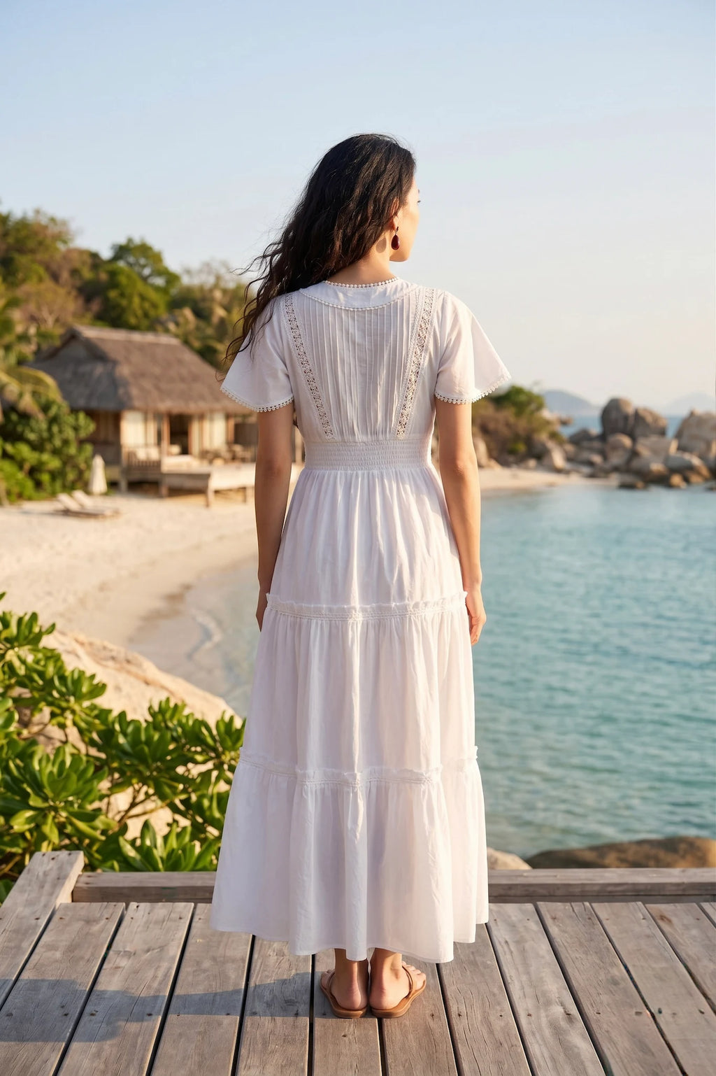 Đầm maxi đi biển cotton trắng thời trang Hity