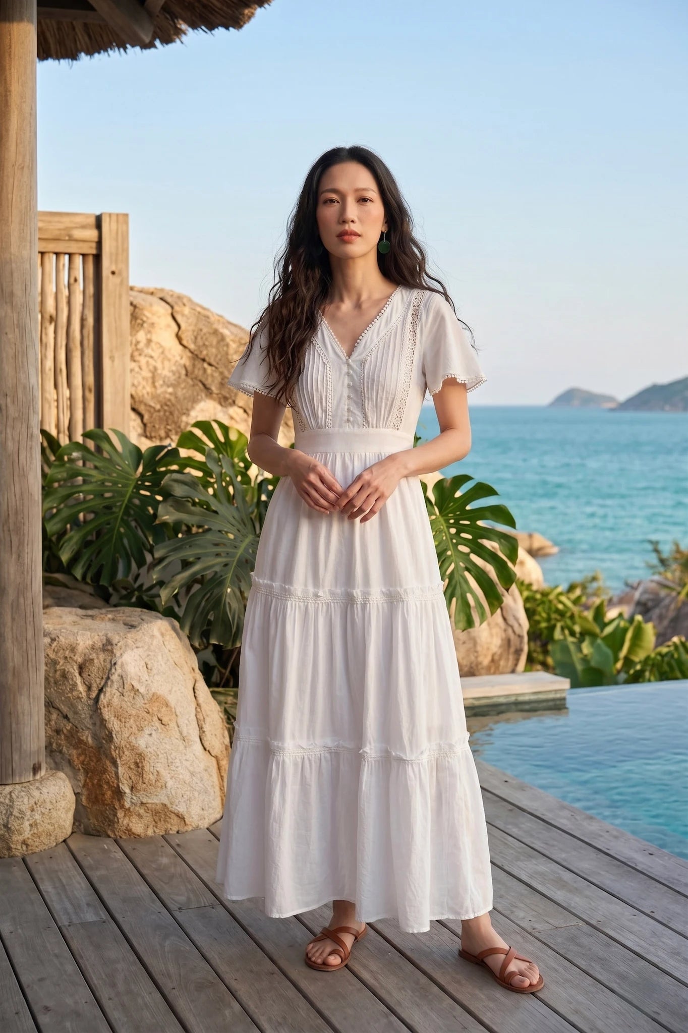 Đầm maxi đi biển cotton trắng thời trang Hity