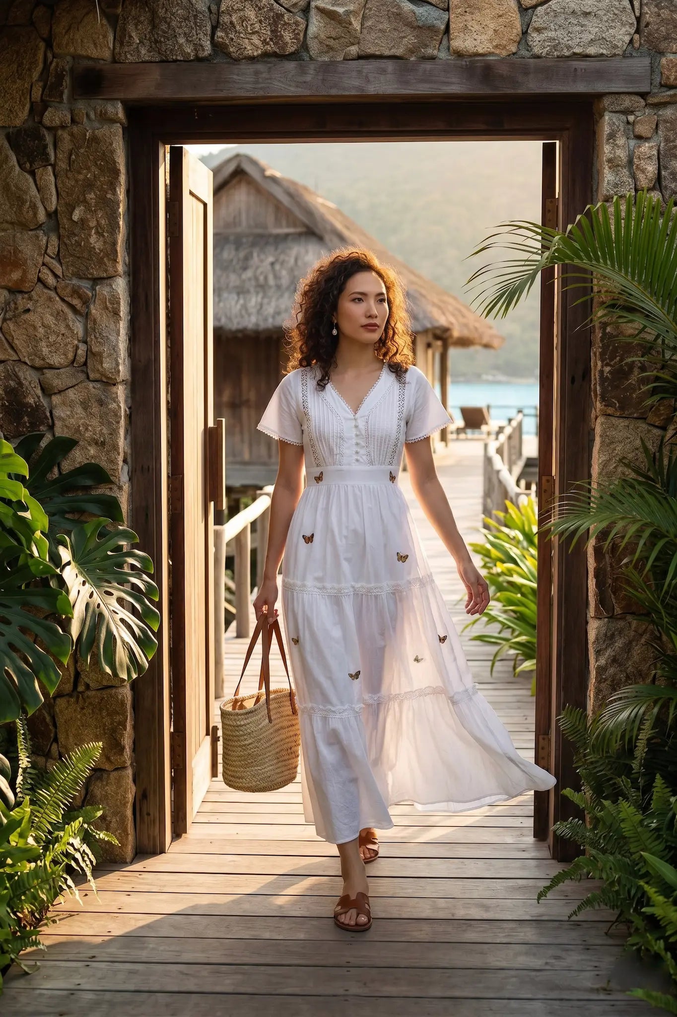 Đầm maxi đi biển cotton trắng thời trang Hity