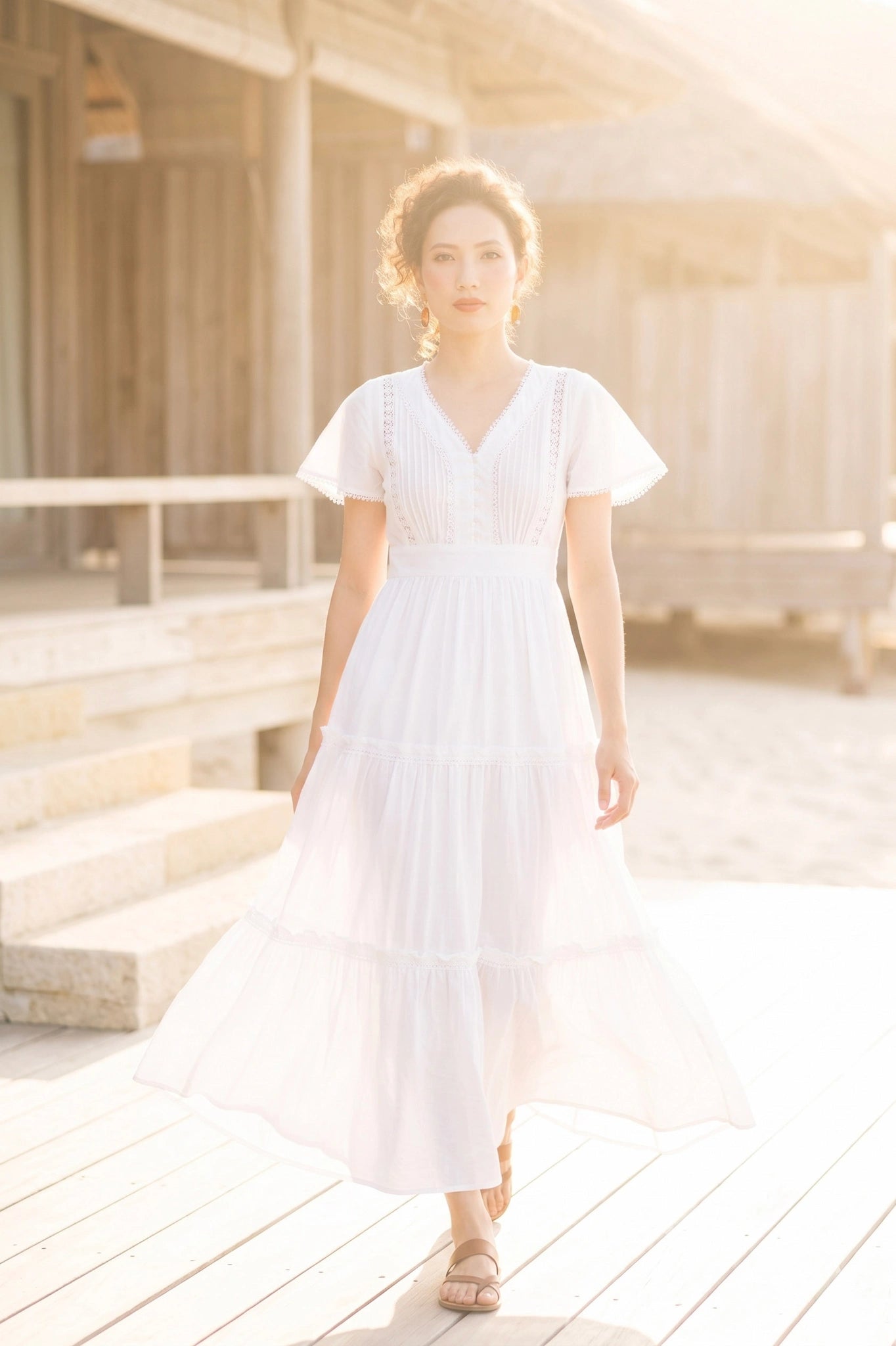 Đầm maxi đi biển cotton trắng thời trang Hity