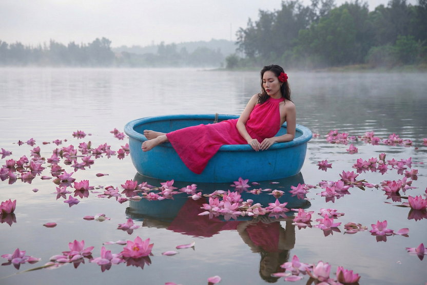 Đầm maxi dáng dài cổ yếm linen hồng sen thời trang Hity