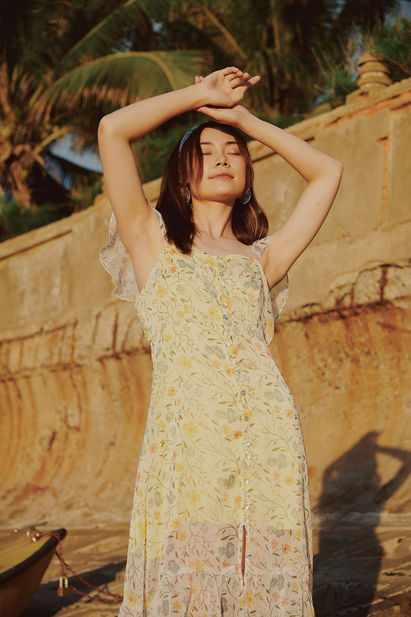 Đầm maxi 2 dây hoa nhí vàng thời trang Hity