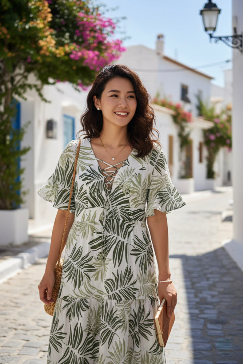 Đầm maxi linen lá cọ thời trang Hity