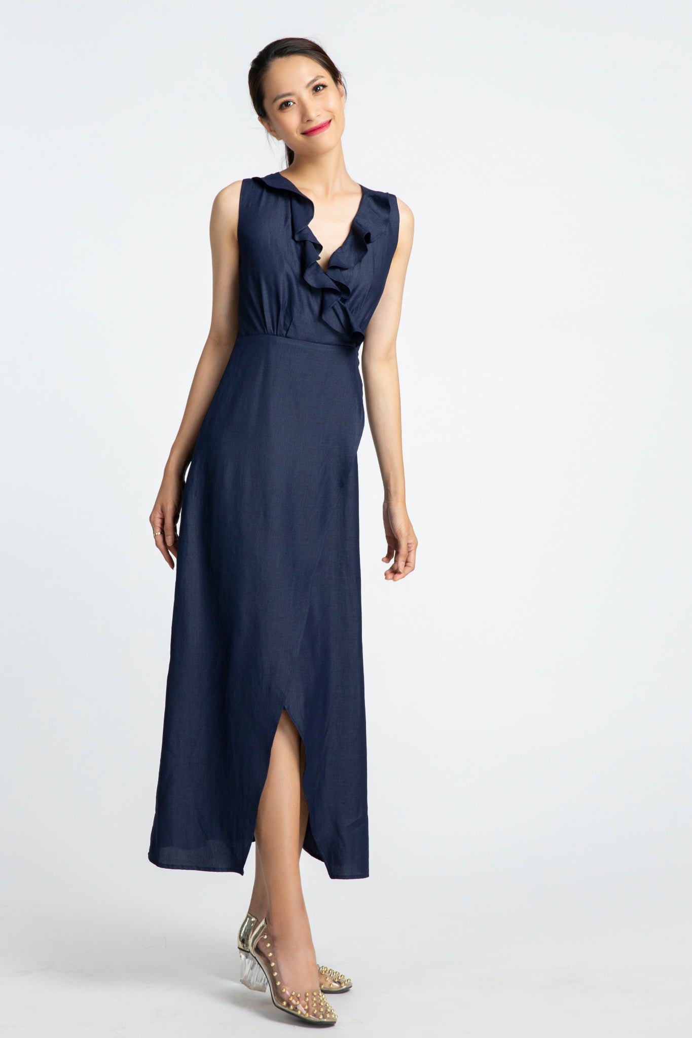 Đầm maxi đắp vạt xanh hải quân thời trang Hity