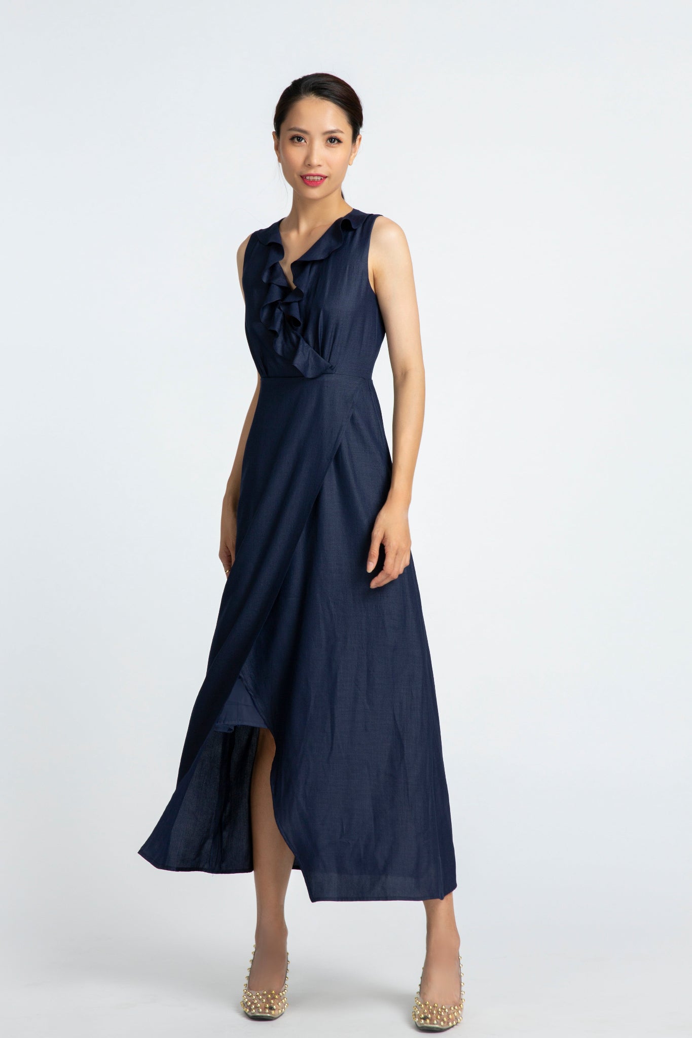 Đầm maxi đắp vạt xanh hải quân thời trang Hity