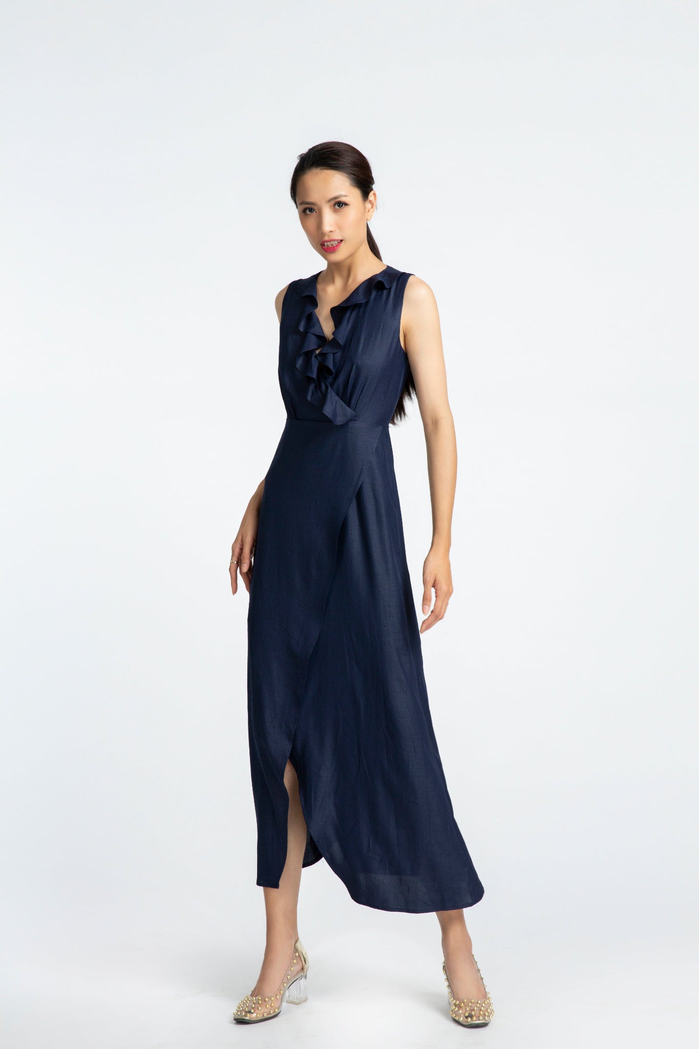 Đầm maxi đắp vạt xanh hải quân thời trang Hity