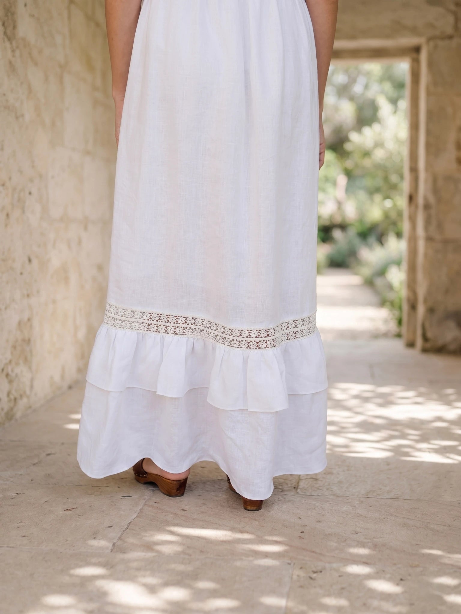 Đầm maxi linen lanh trắng phối ren thời trang Hity