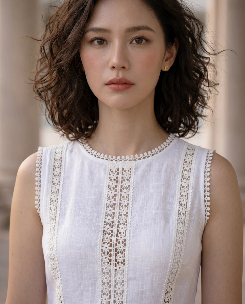 Đầm maxi linen lanh trắng phối ren thời trang Hity