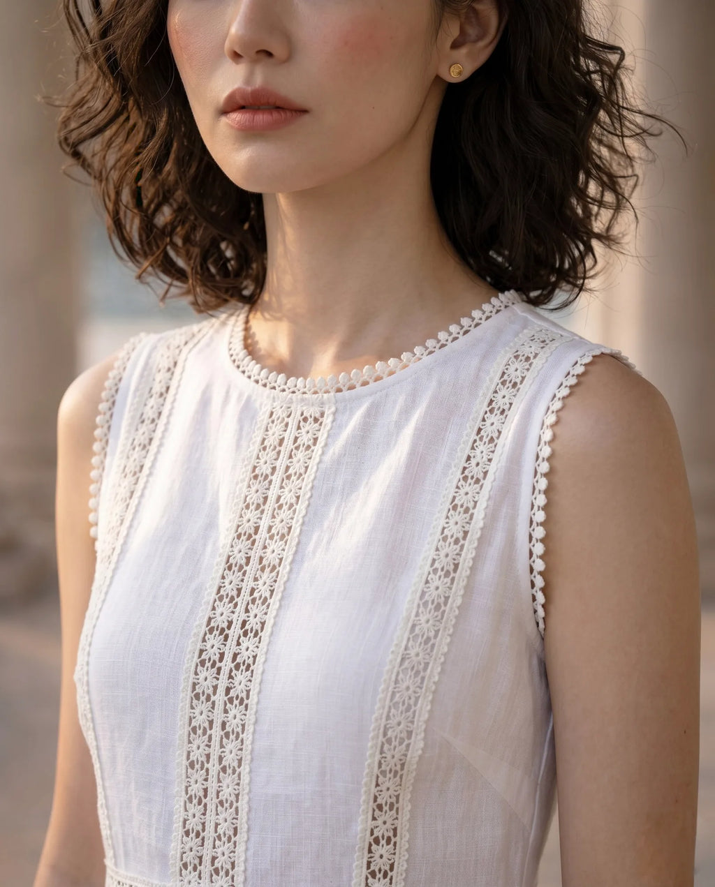 Đầm maxi linen lanh trắng phối ren thời trang Hity