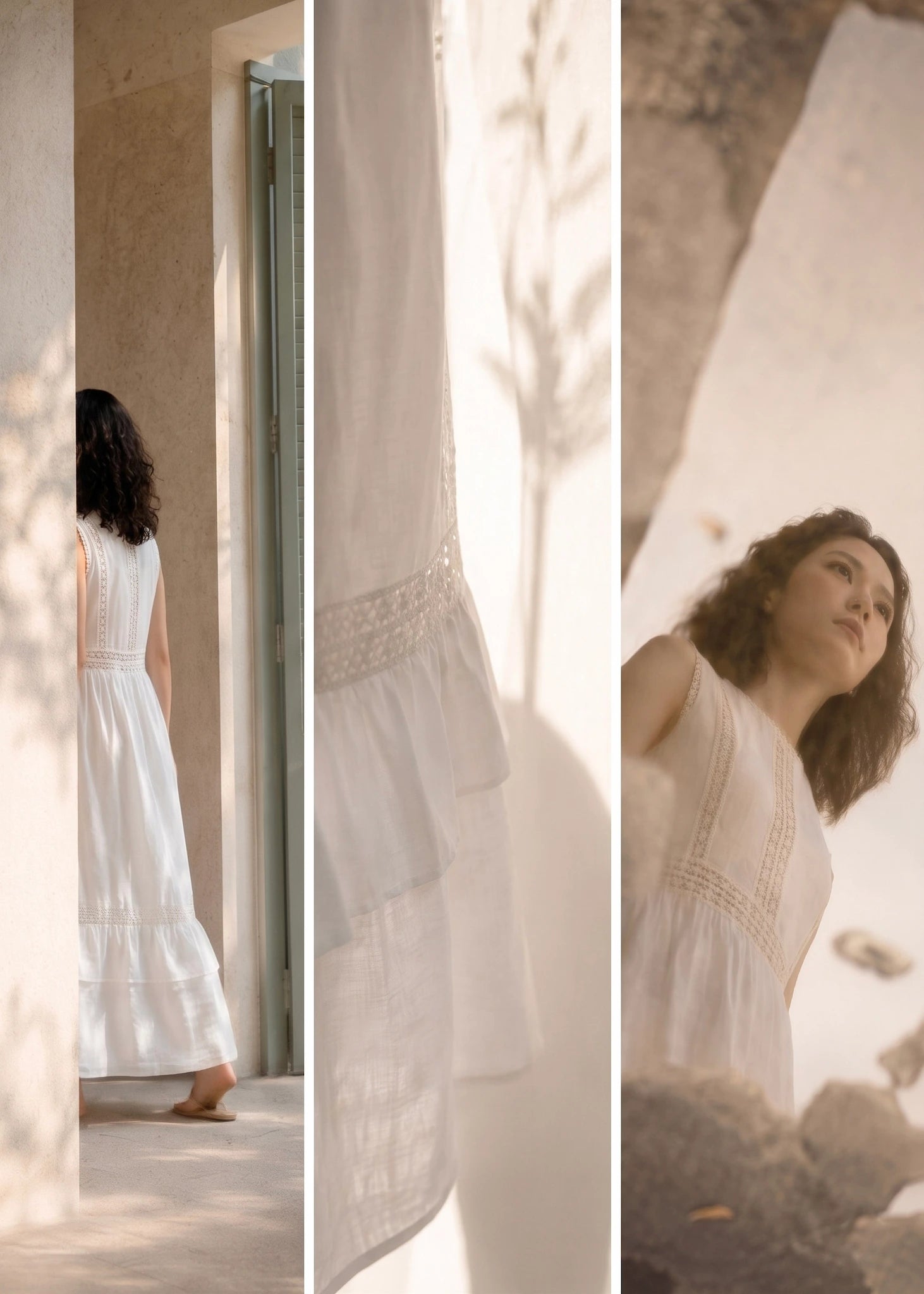 Đầm maxi linen lanh trắng phối ren thời trang Hity
