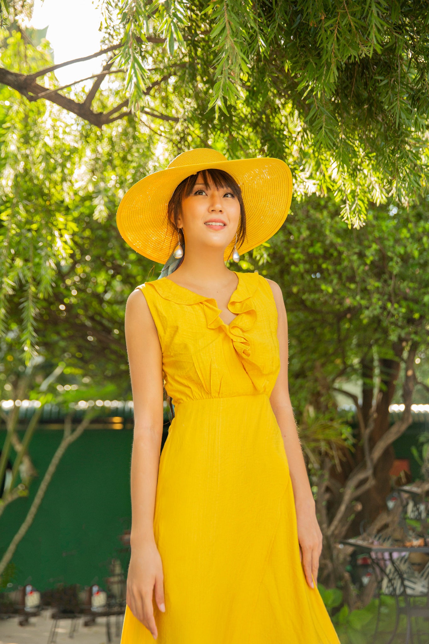 Đầm maxi sát nách linen cotton vàng thời trang Hity