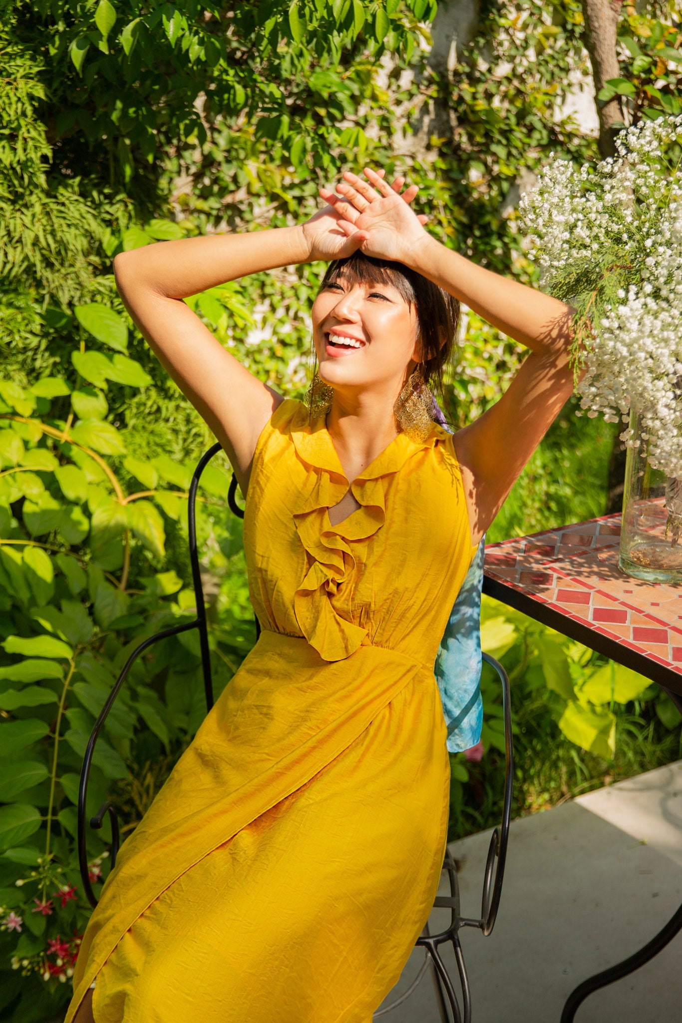 Đầm maxi sát nách linen cotton vàng thời trang Hity