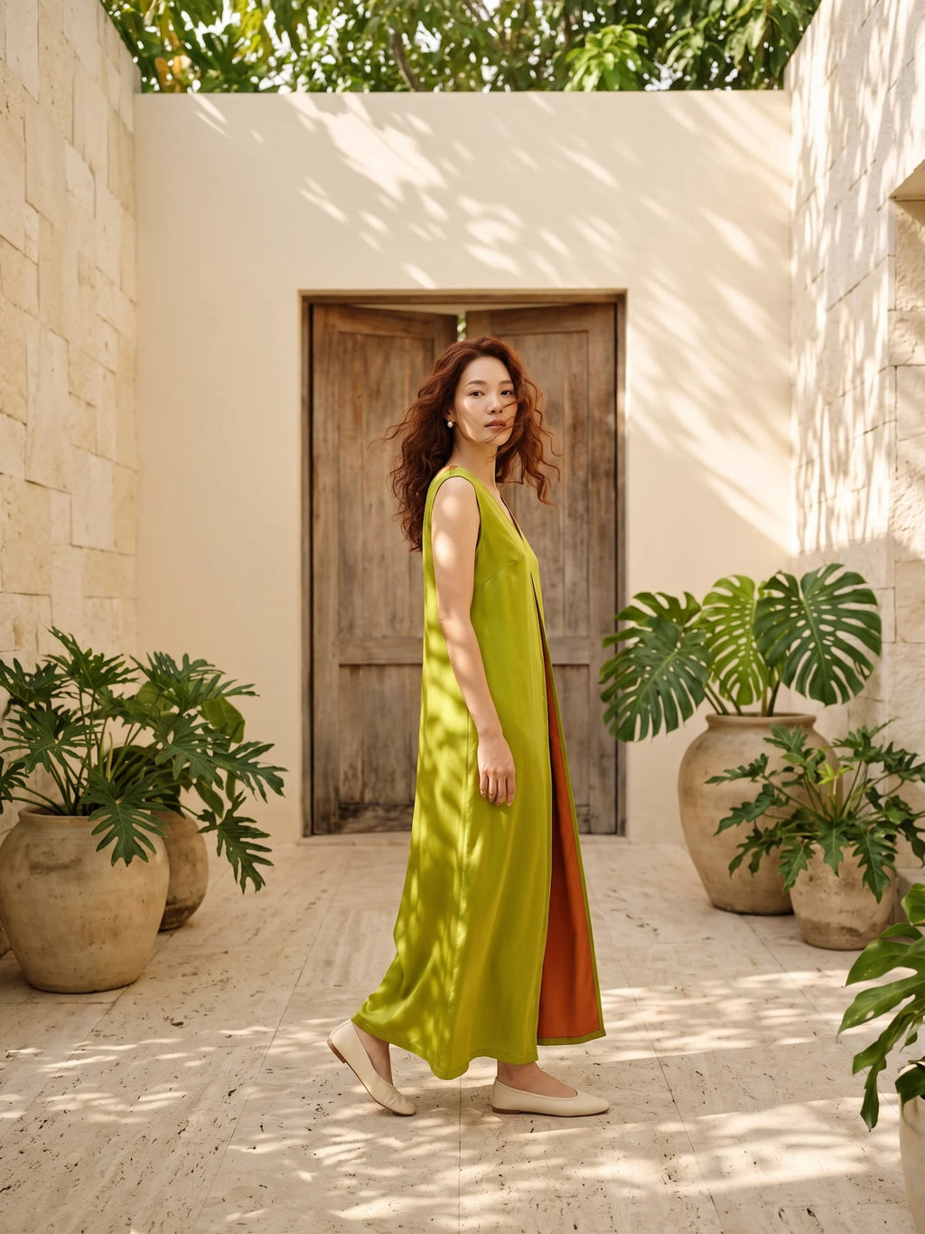 Đầm maxi lụa tơ tằm xanh mạ thời trang Hity