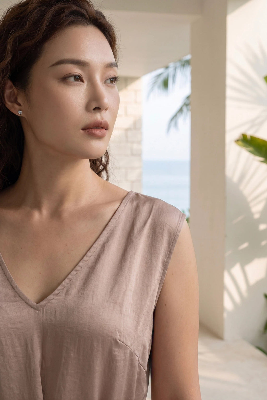 Đầm maxi dáng suông không tay màu be thời trang Hity