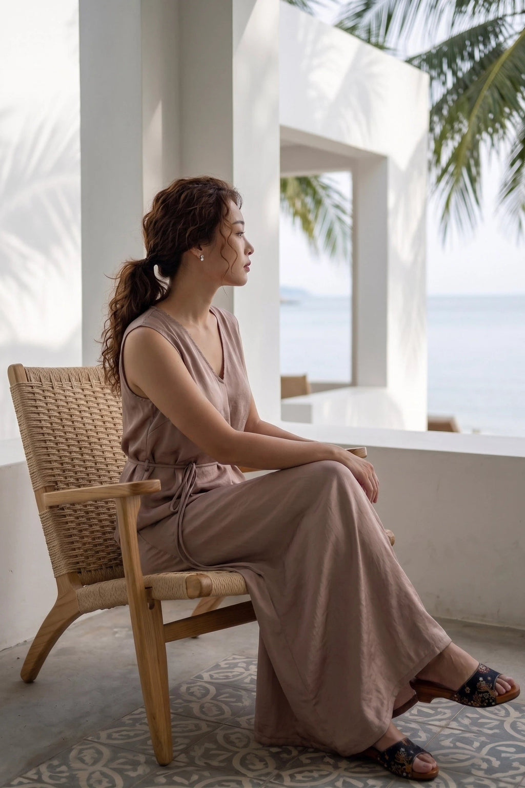 Đầm maxi dáng suông không tay màu be thời trang Hity