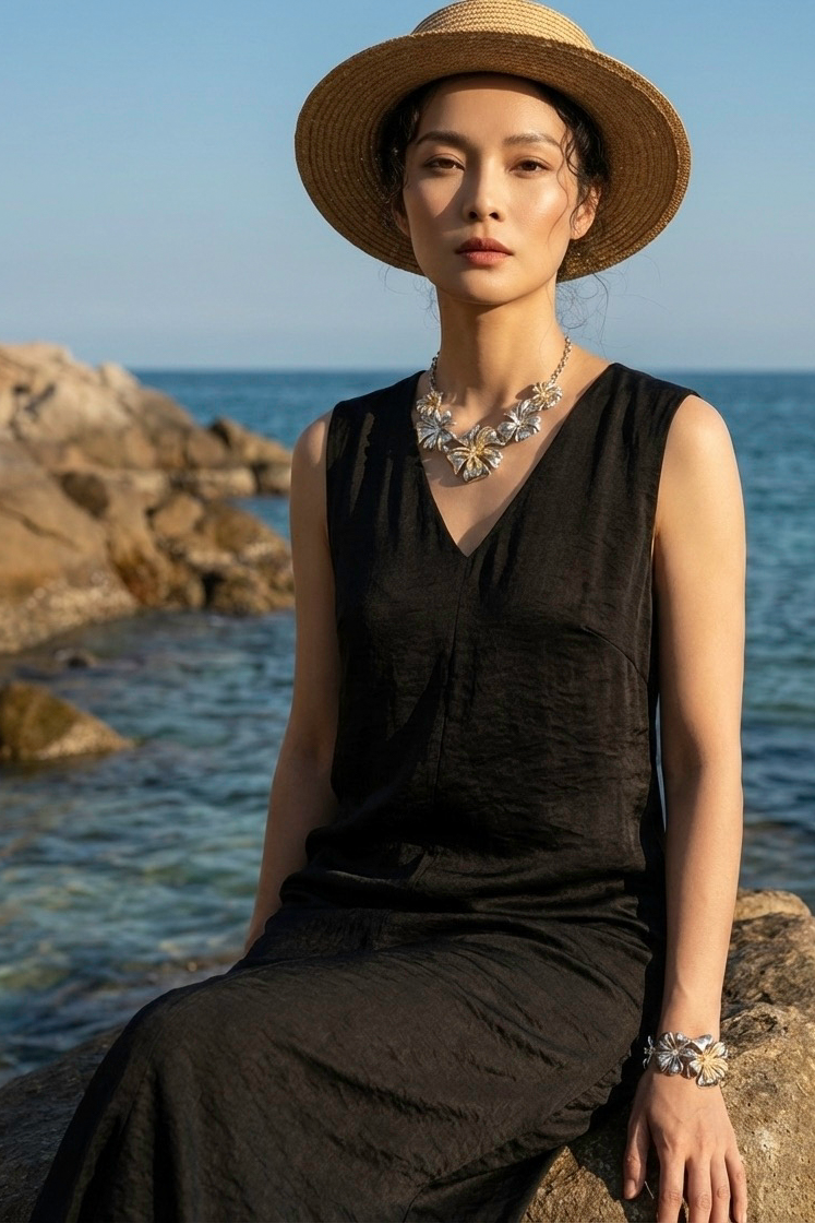 Đầm maxi suông lụa đen thời trang Hity