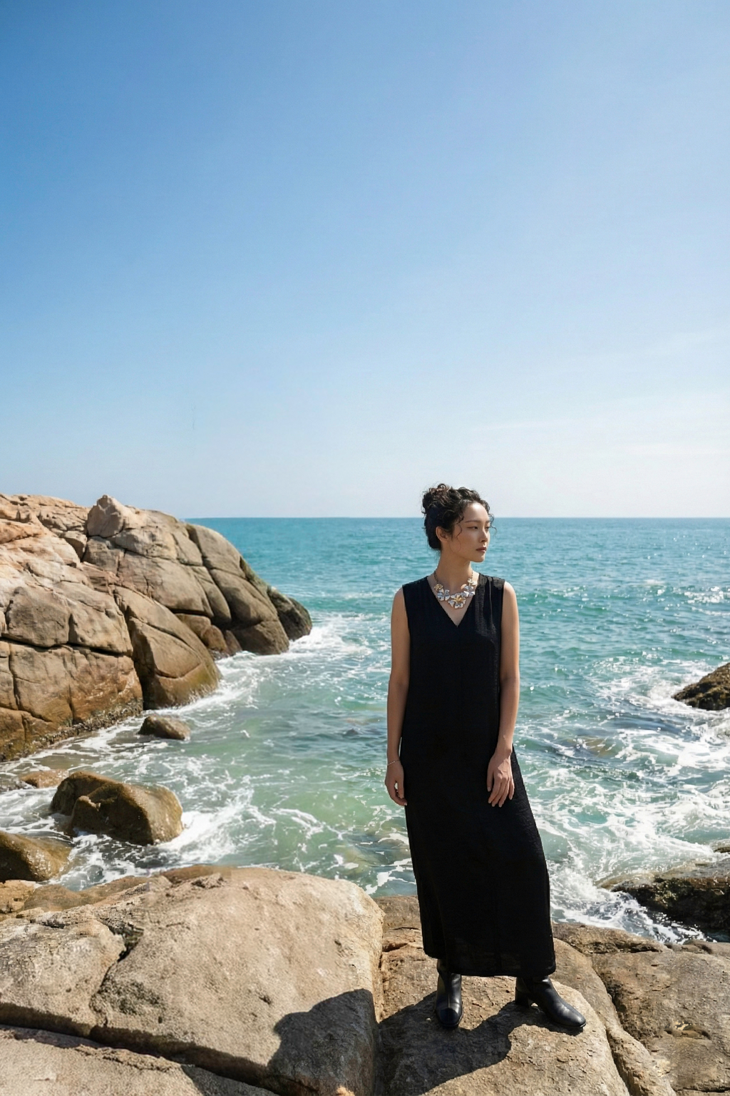 Đầm maxi suông lụa đen thời trang Hity