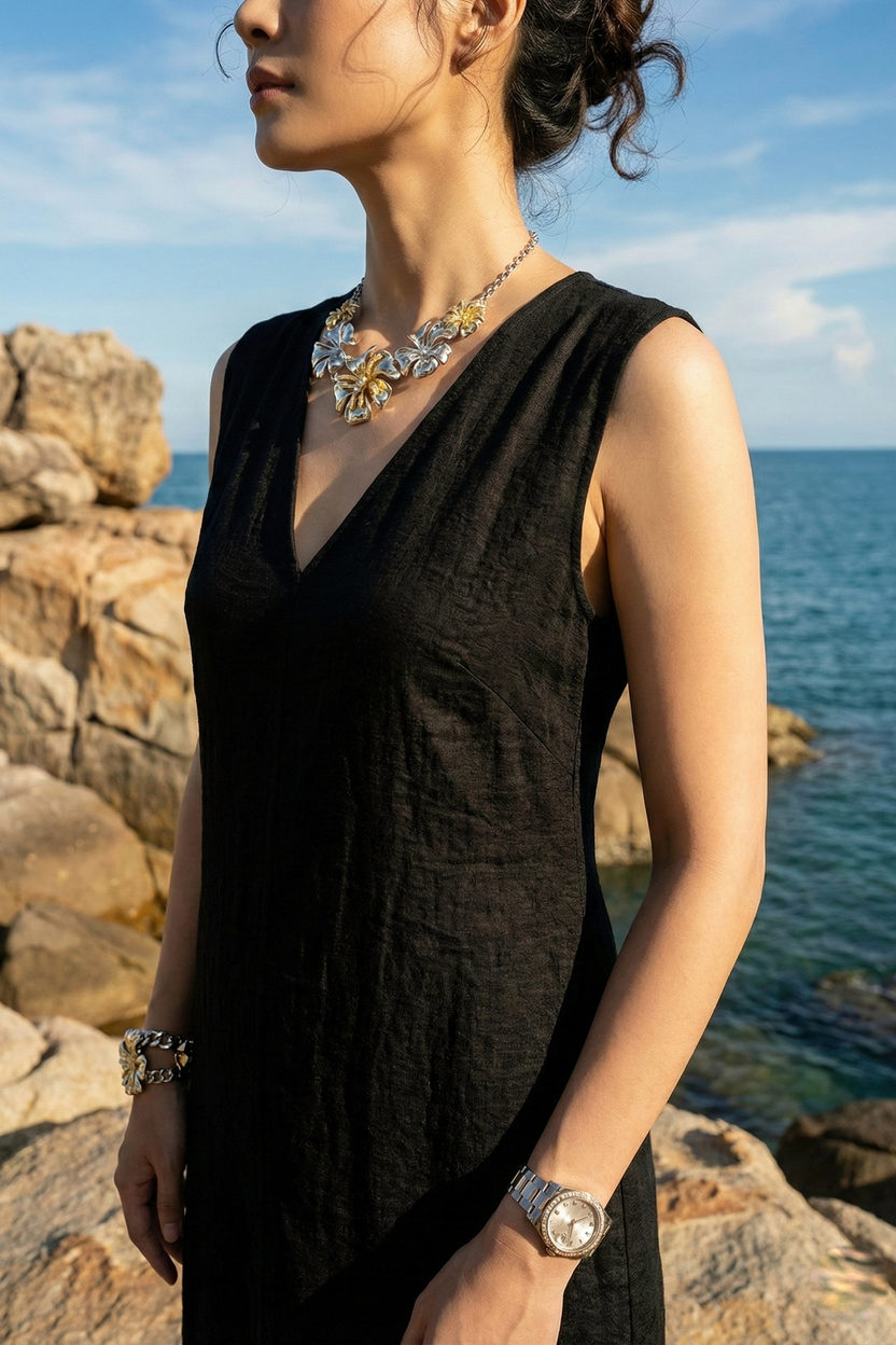 Đầm maxi suông lụa đen thời trang Hity