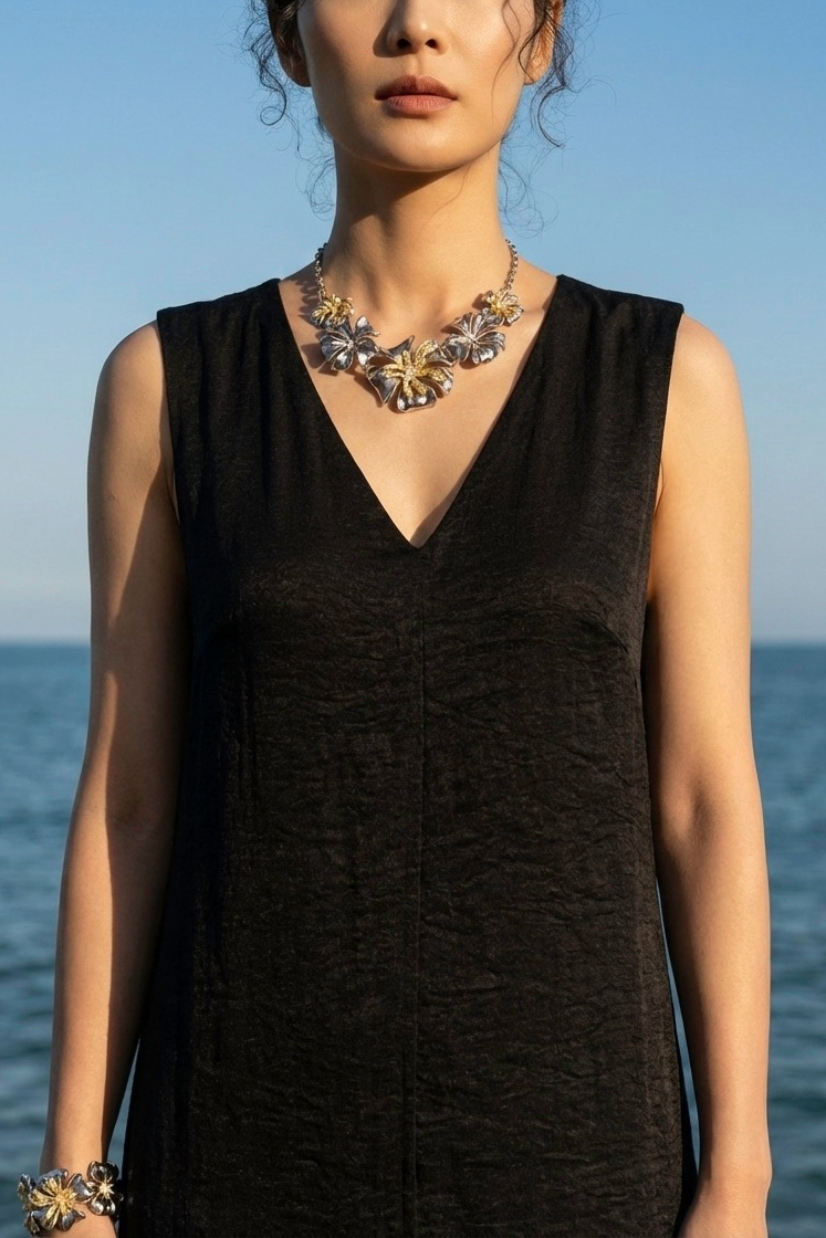 Đầm maxi suông lụa đen thời trang Hity