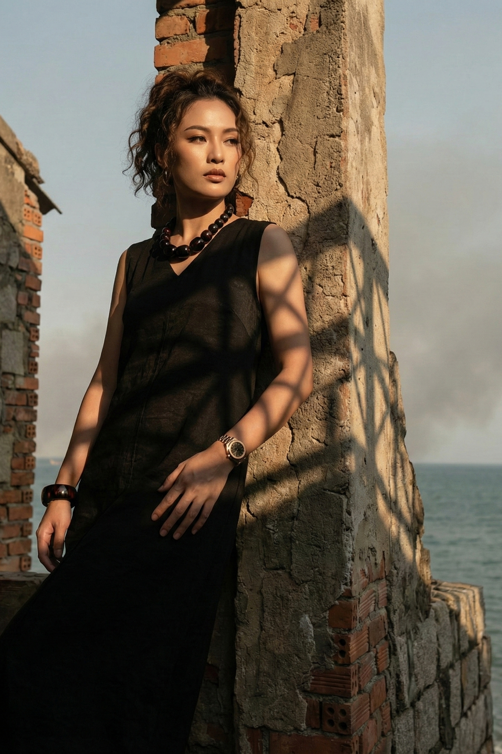 Đầm maxi suông lụa đen thời trang Hity