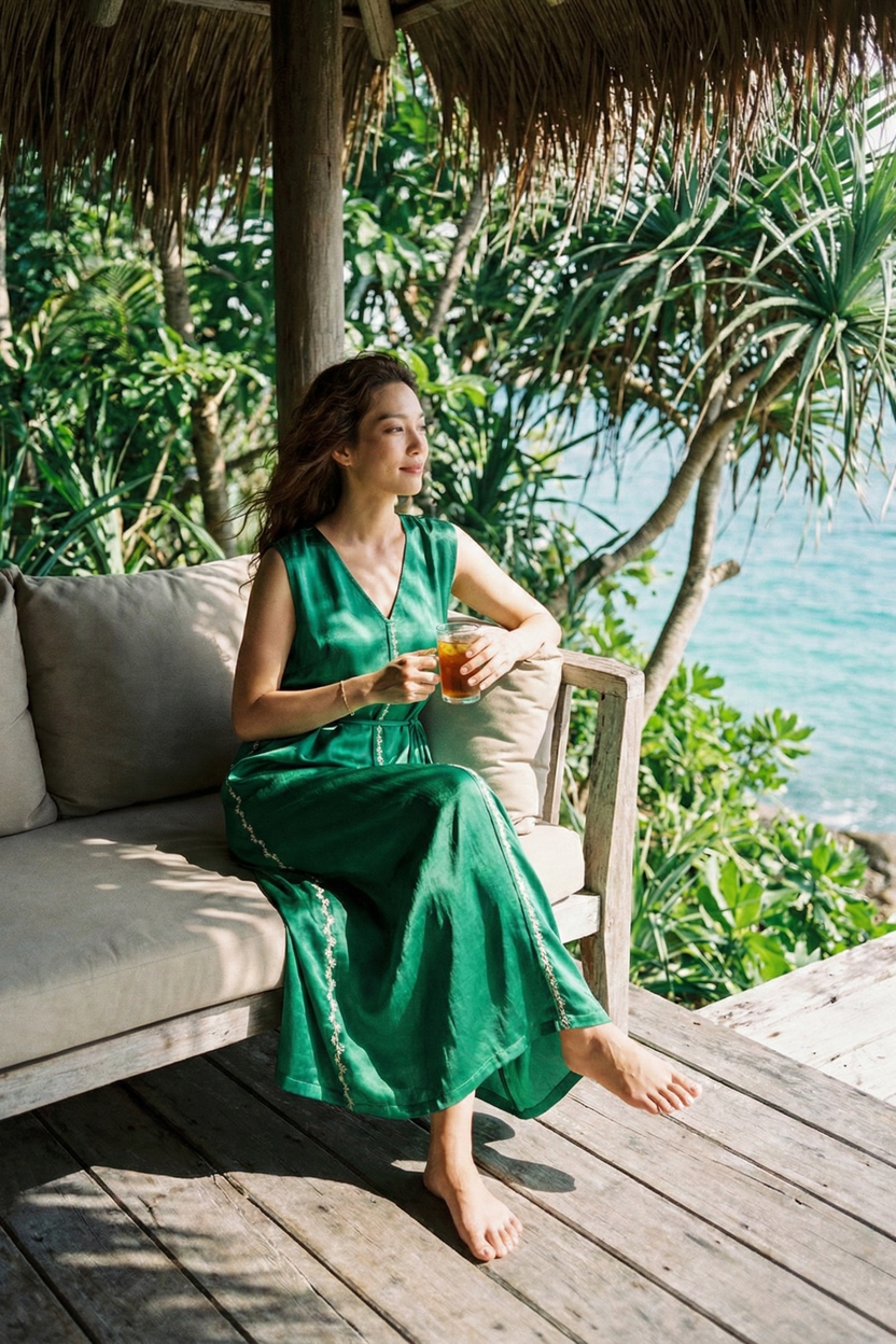 Đầm maxi lụa tơ tằm thêu tay thời trang Hity