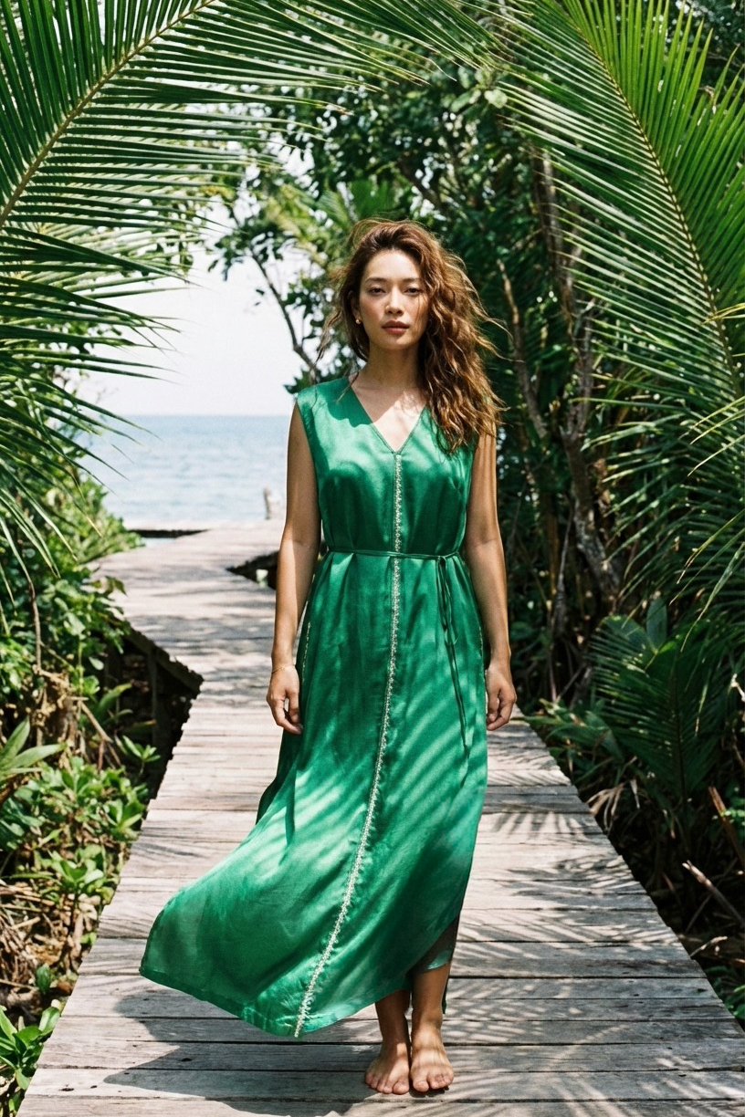 Đầm maxi lụa tơ tằm thêu tay thời trang Hity