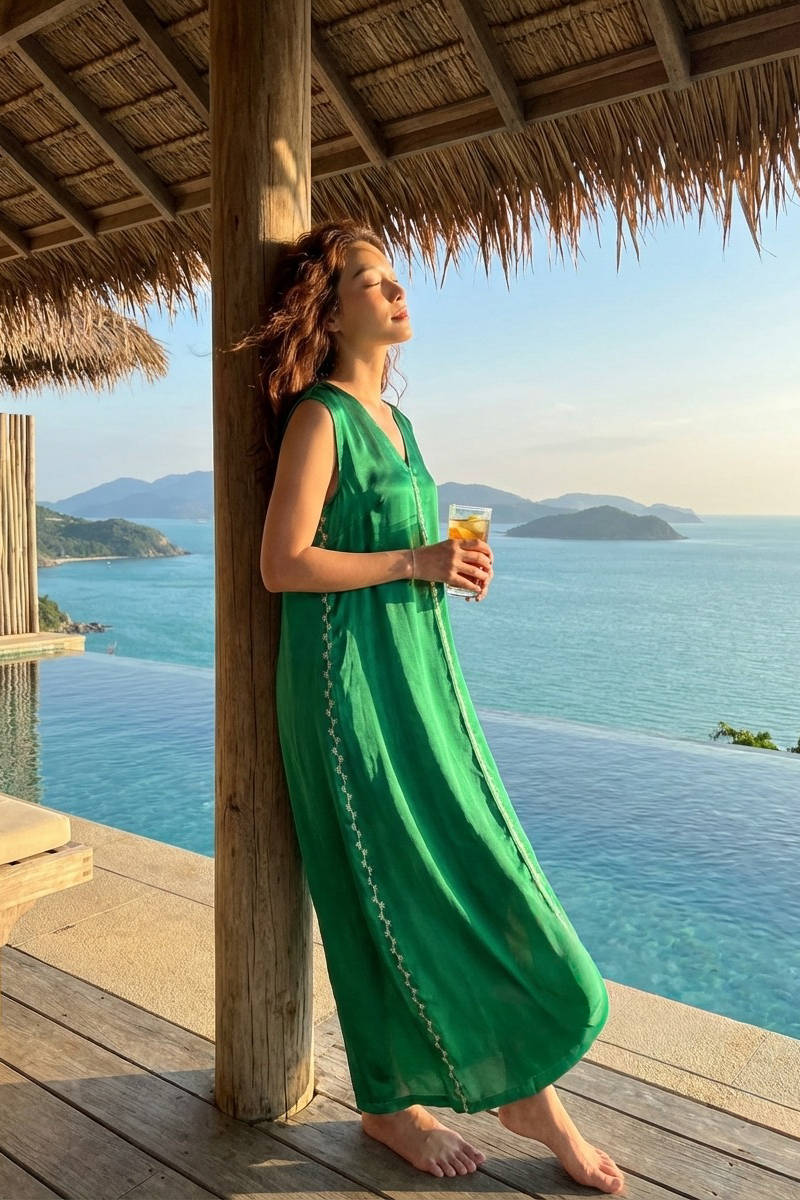 Đầm maxi lụa tơ tằm thêu tay thời trang Hity