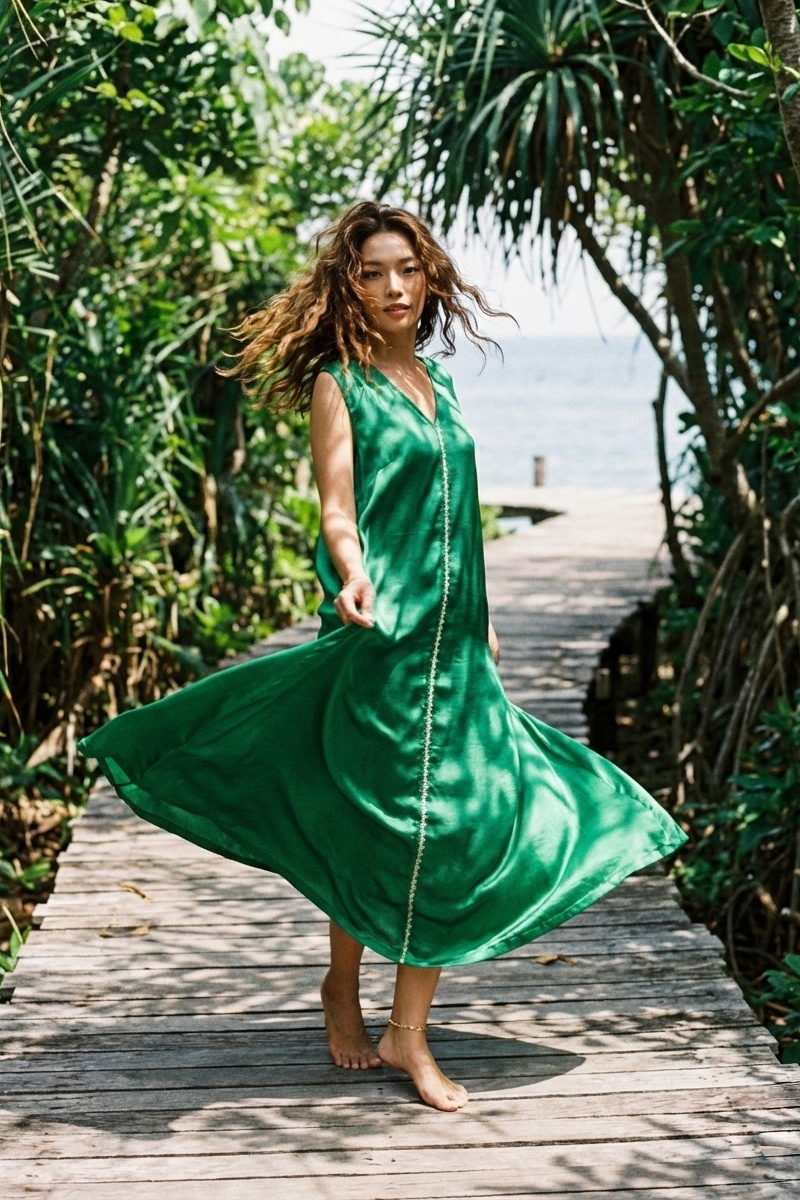 Đầm maxi lụa tơ tằm thêu tay thời trang Hity