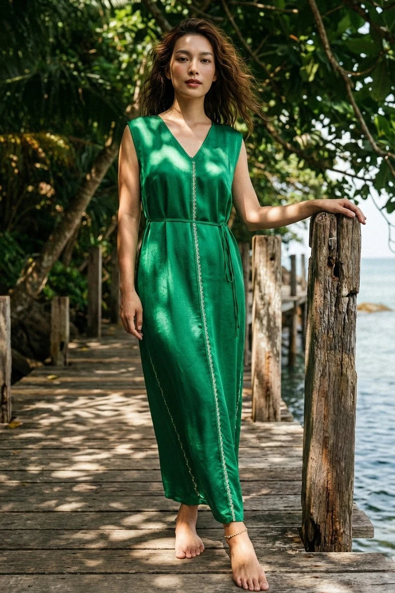 Đầm maxi lụa tơ tằm thêu tay thời trang Hity