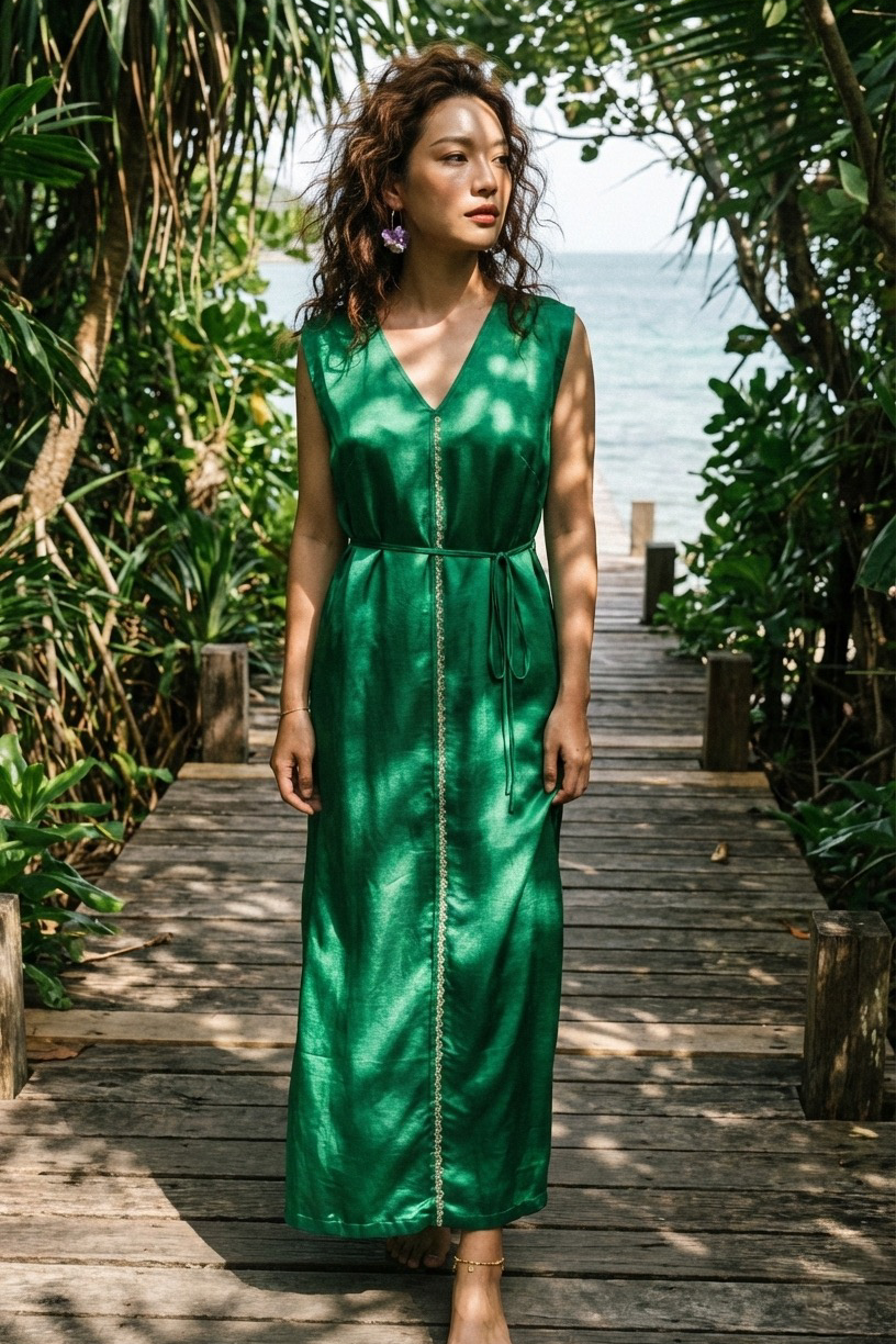 Đầm maxi lụa tơ tằm thêu tay thời trang Hity