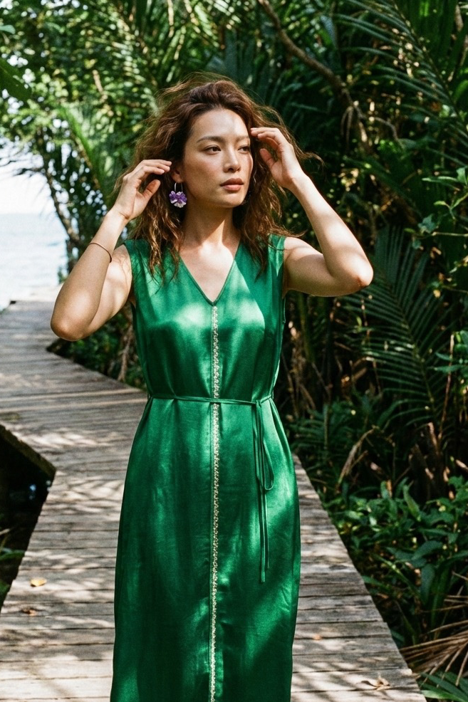 Đầm maxi lụa tơ tằm thêu tay thời trang Hity