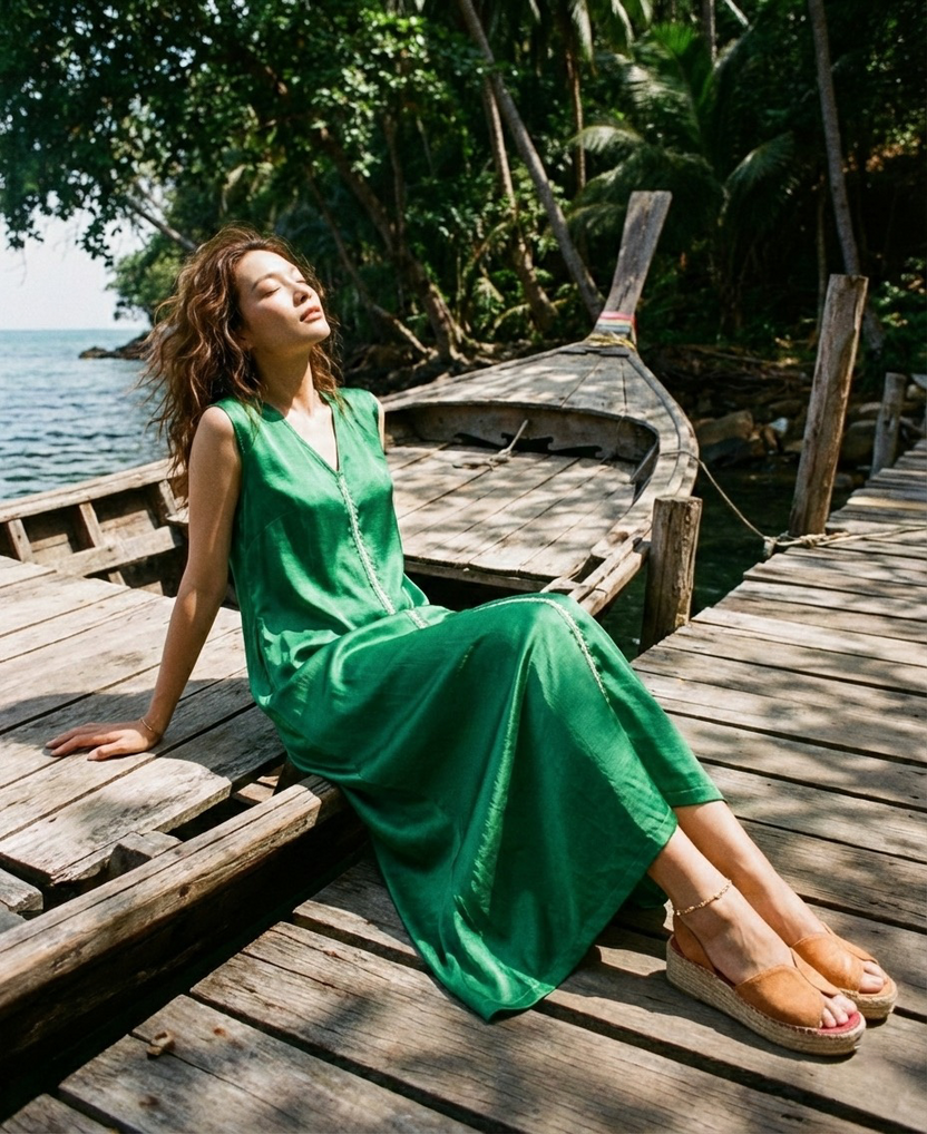 Đầm maxi lụa tơ tằm thêu tay thời trang Hity