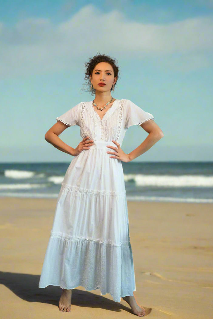 Đầm maxi trắng đi biển thời trang Hity