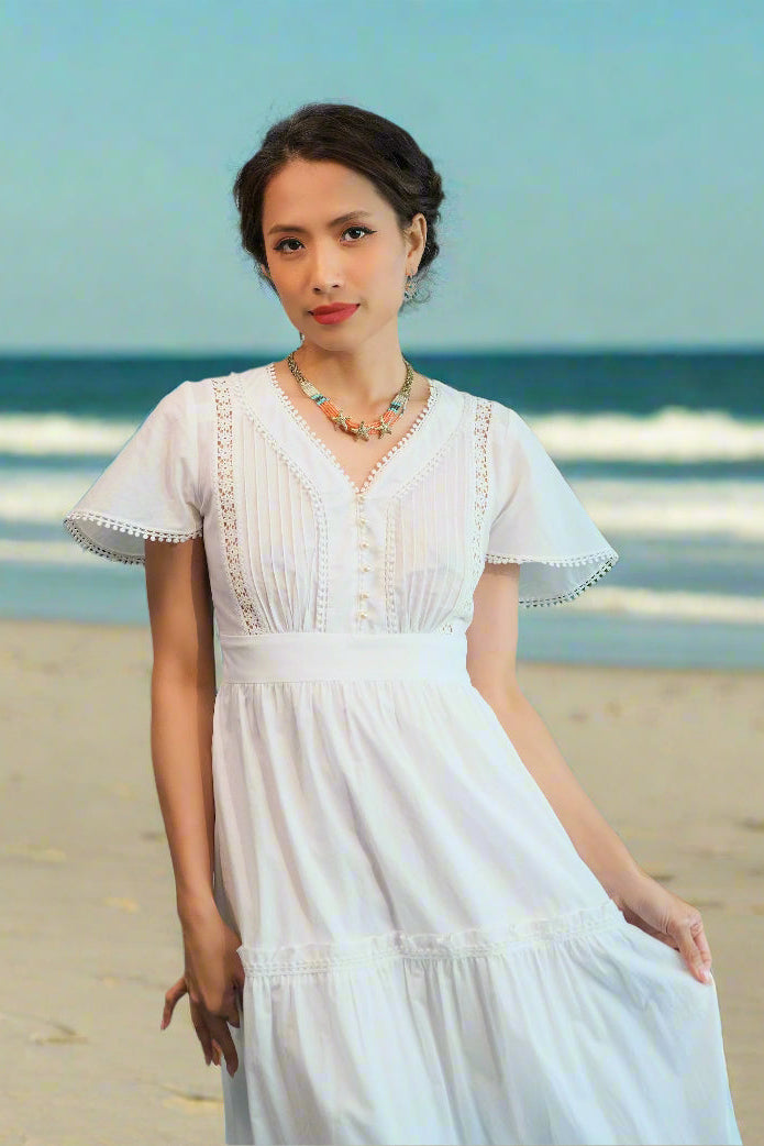 Đầm maxi trắng đi biển thời trang Hity