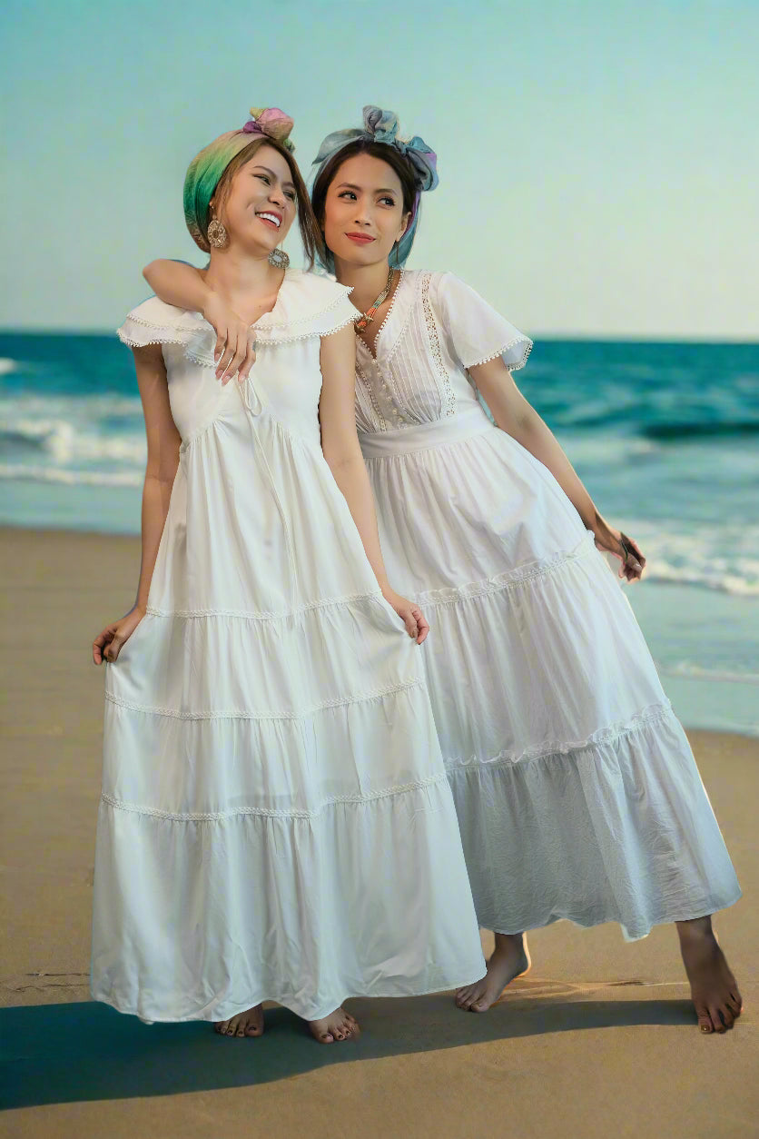 Đầm maxi trắng đi biển thời trang Hity