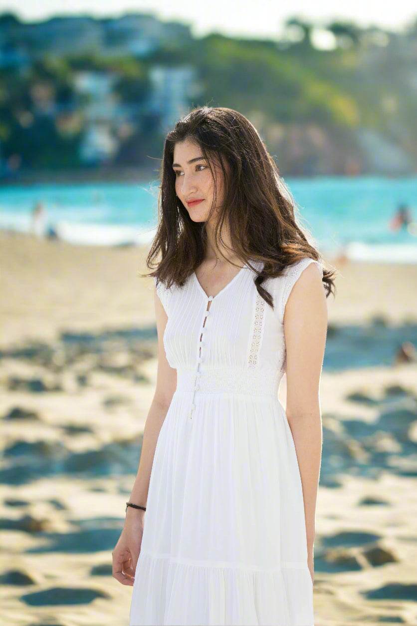 Đầm maxi trắng cotton thoáng mát đi biển thời trang Hity