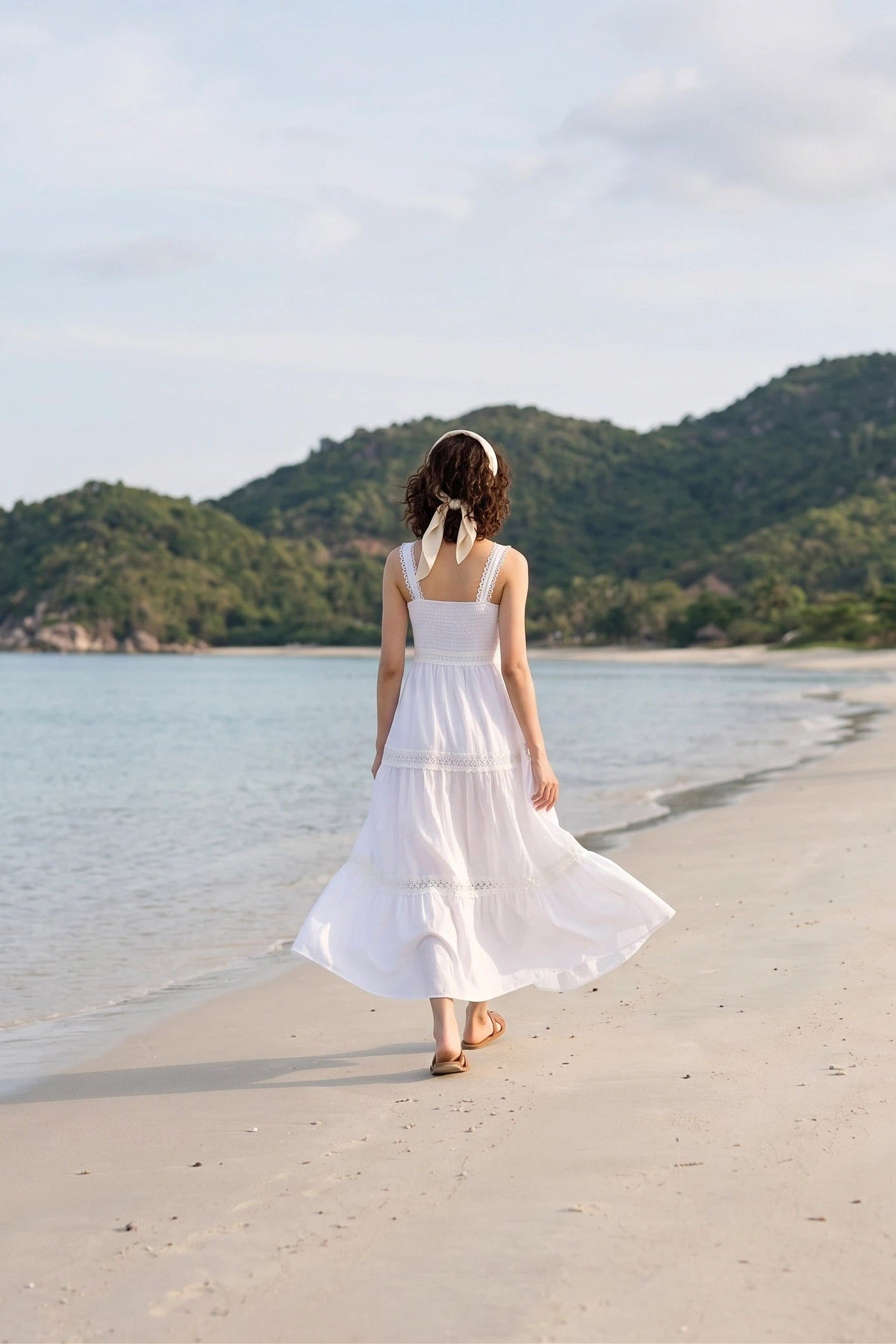 Đầm maxi hai dây cotton trắng thời trang Hity