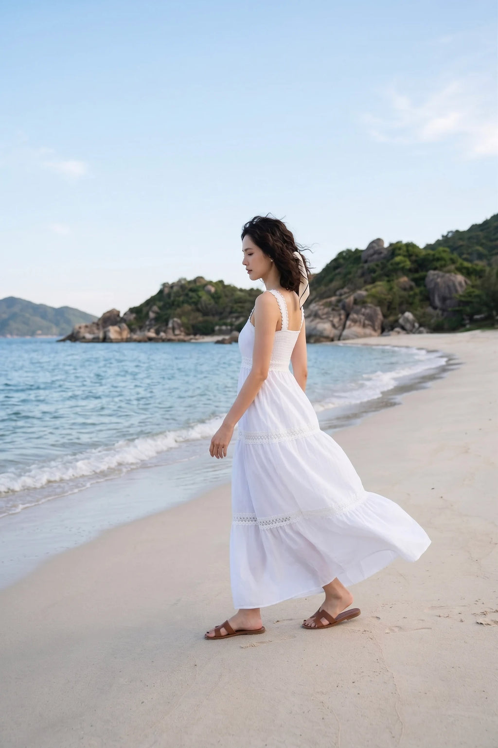 Đầm maxi hai dây cotton trắng thời trang Hity