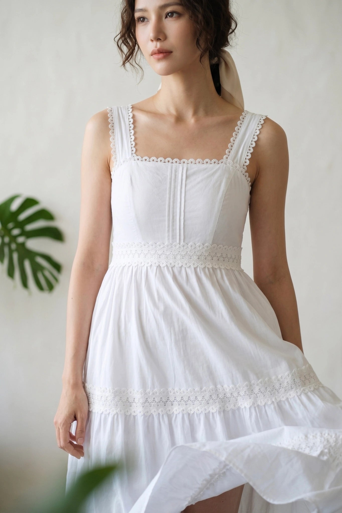 Đầm maxi hai dây cotton trắng thời trang Hity