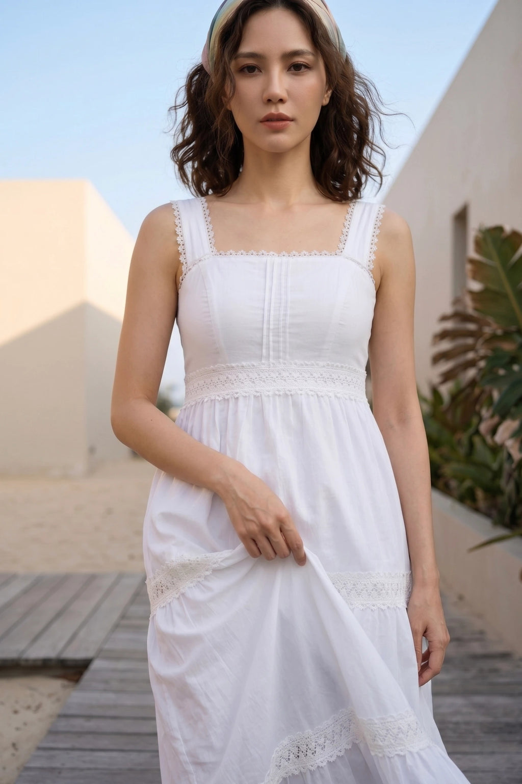 Đầm maxi hai dây cotton trắng thời trang Hity