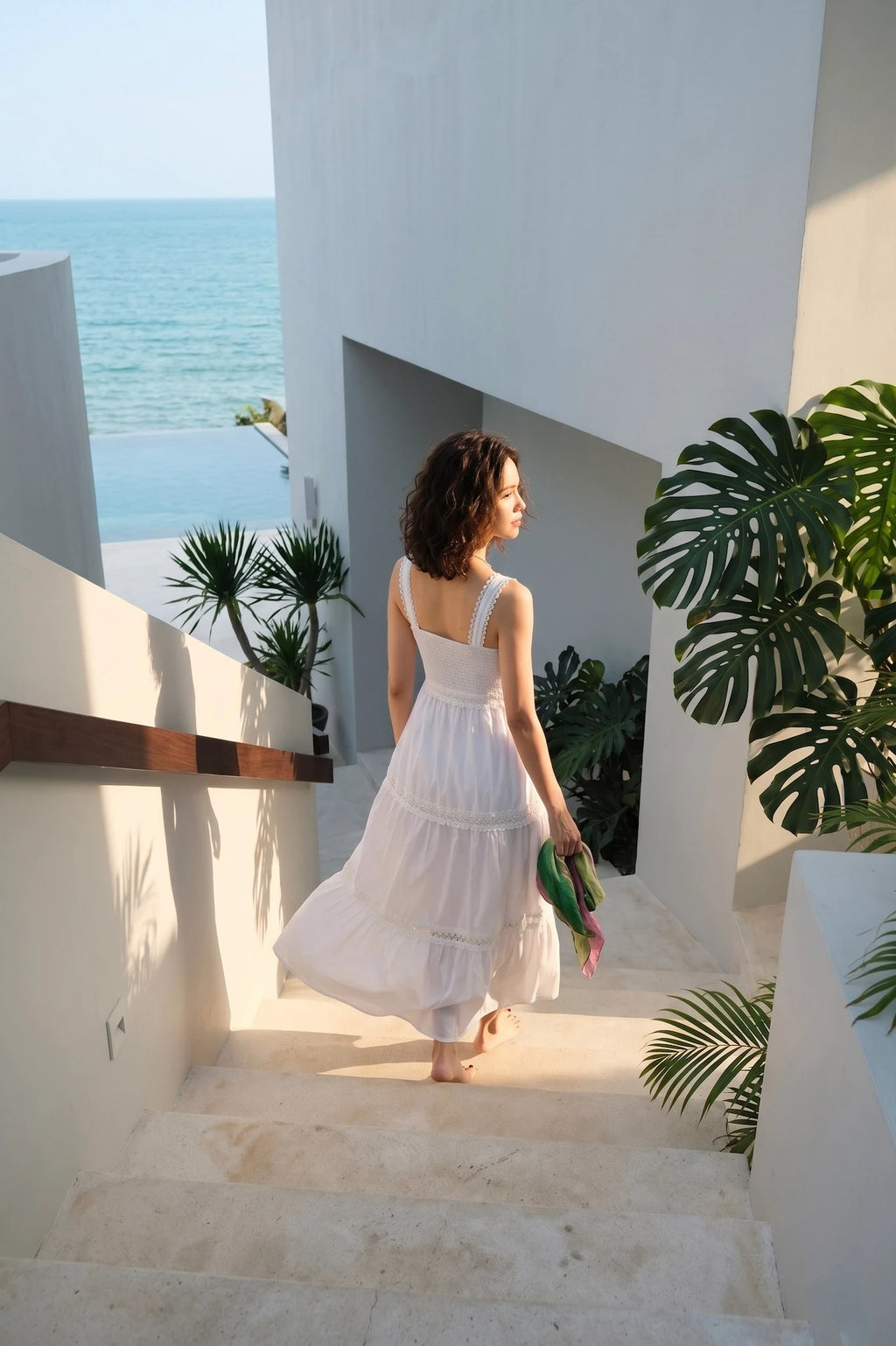 Đầm maxi hai dây cotton trắng thời trang Hity