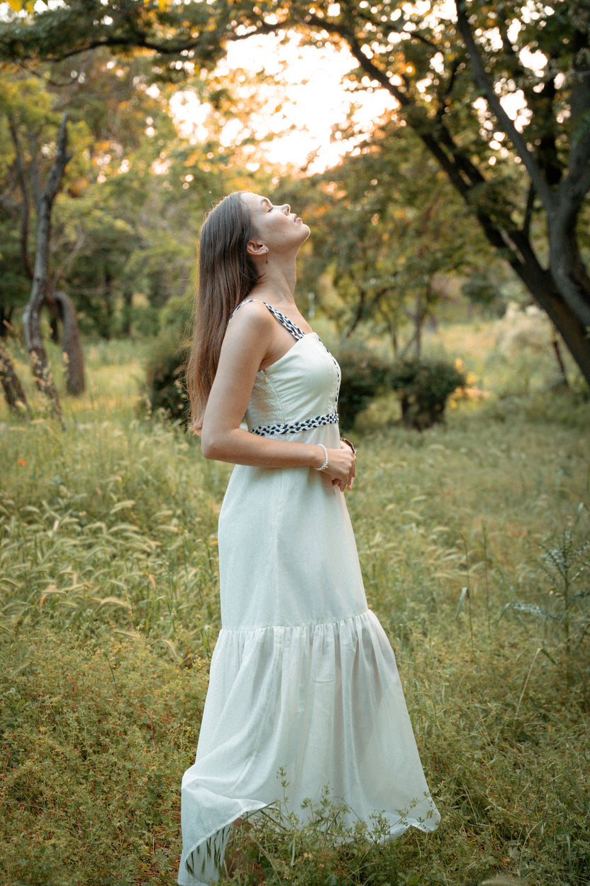 Đầm maxi trắng hai dây cotton thời trang Hity