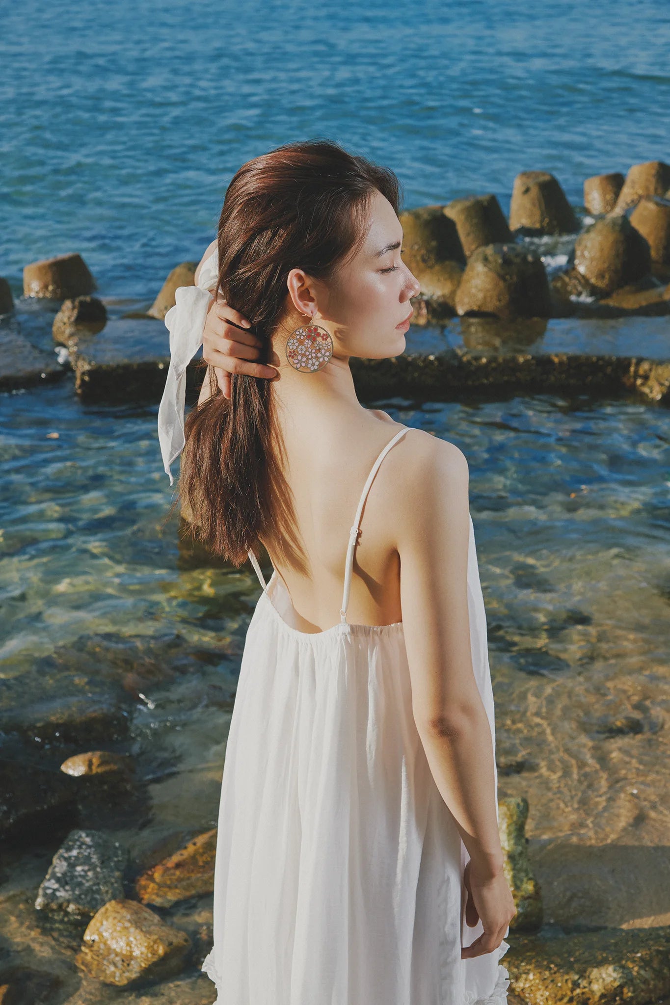 Đầm midi hai dây cotton trắng thời trang Hity