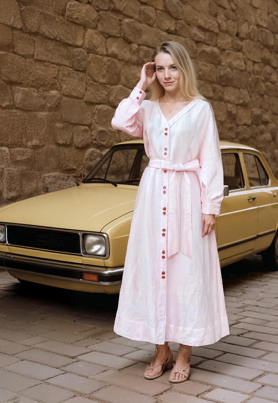 Đầm midi chữ A linen thời trang Hity
