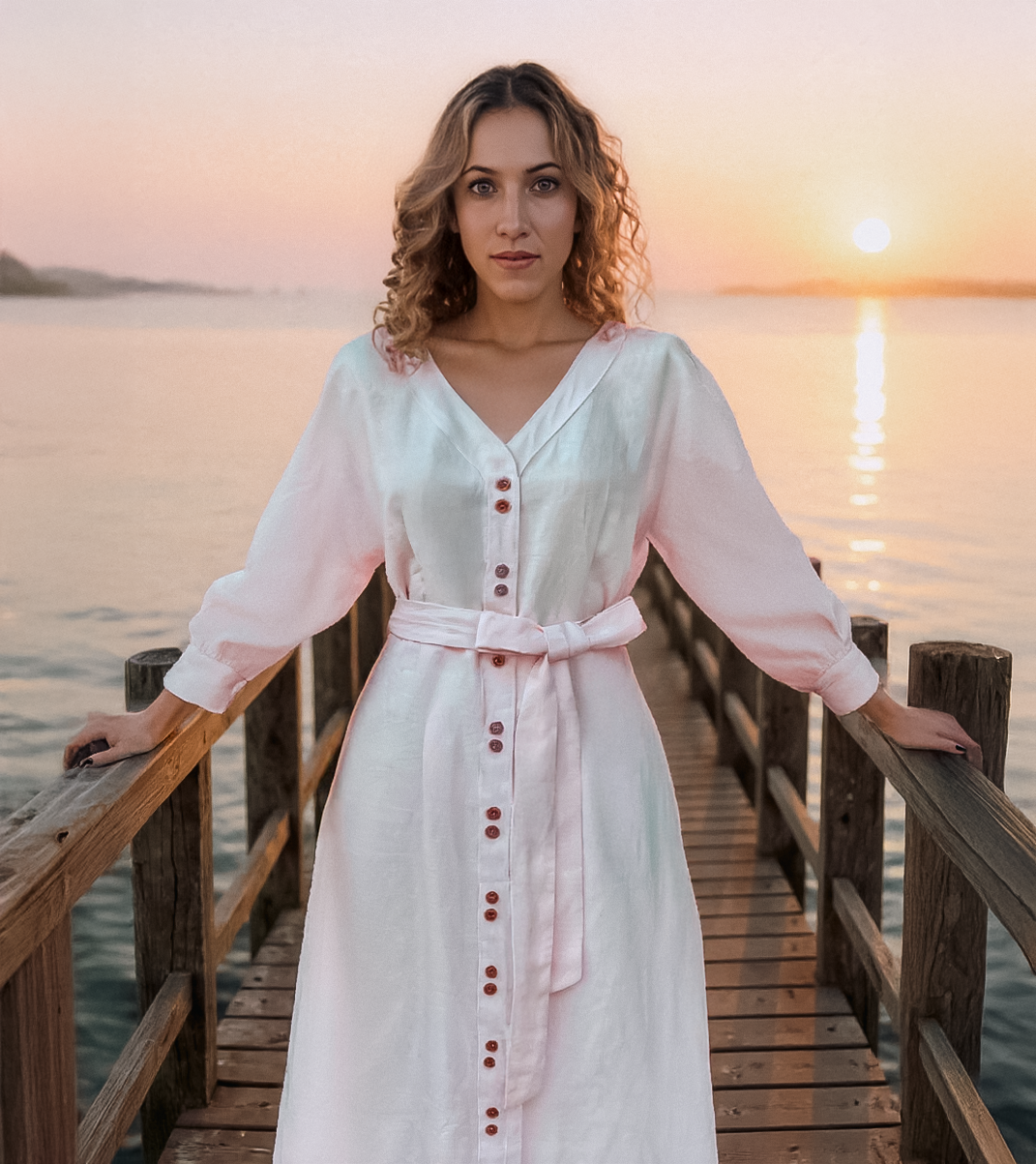 Đầm midi chữ A linen thời trang Hity