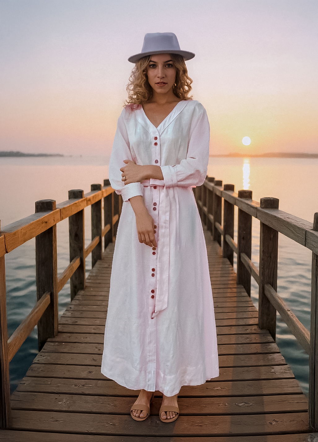 Đầm midi chữ A linen thời trang Hity