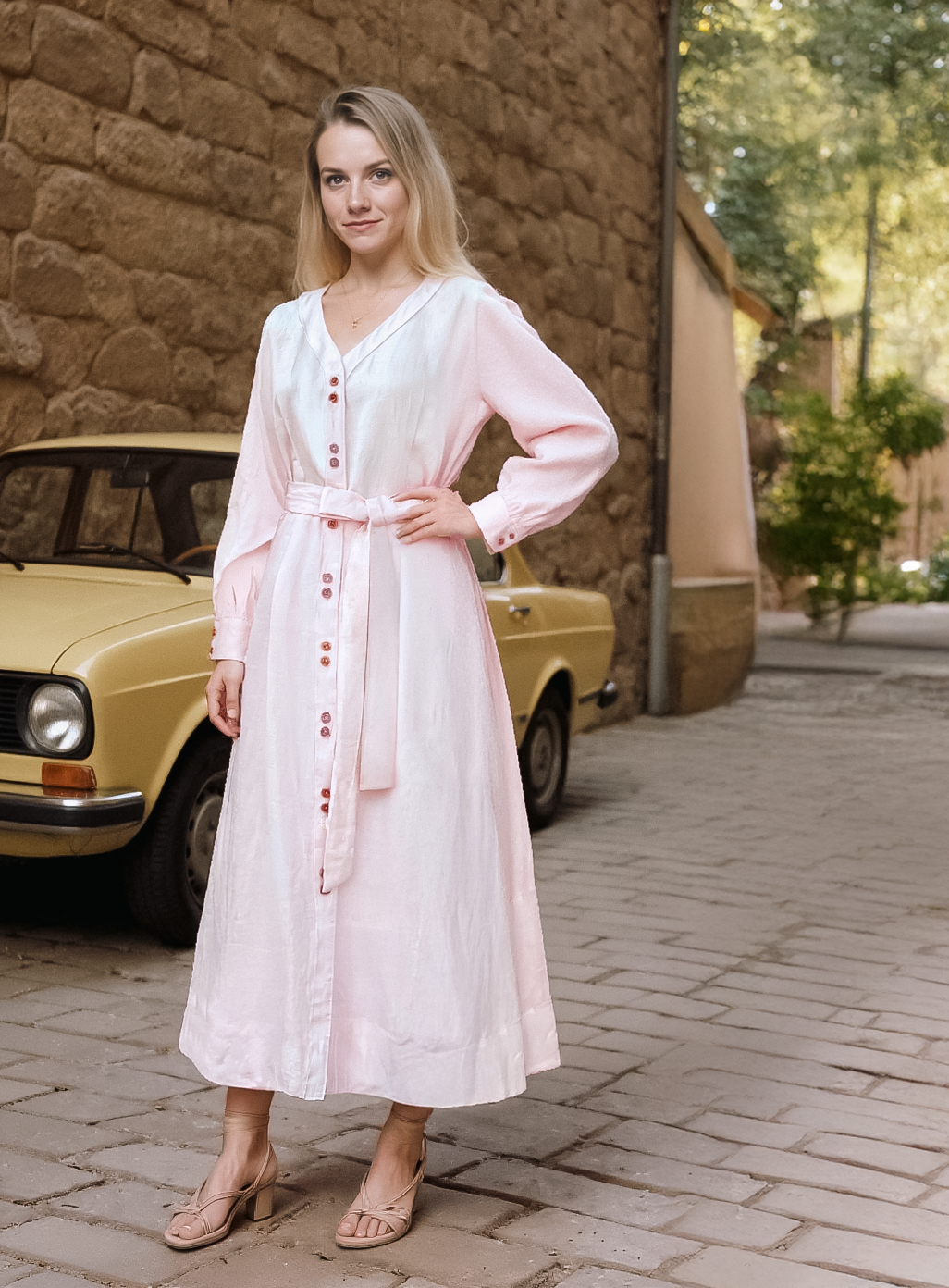 Đầm midi chữ A linen thời trang Hity