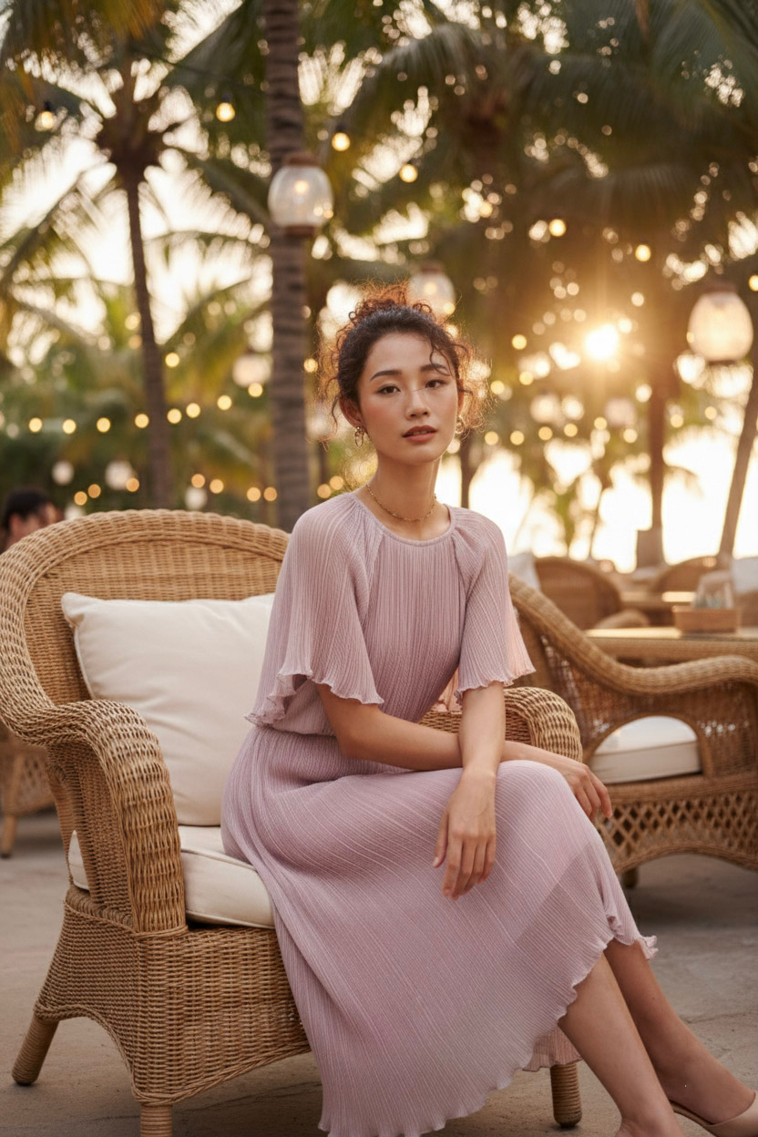 Đầm midi dập ly hồng pastel thời trang Hity