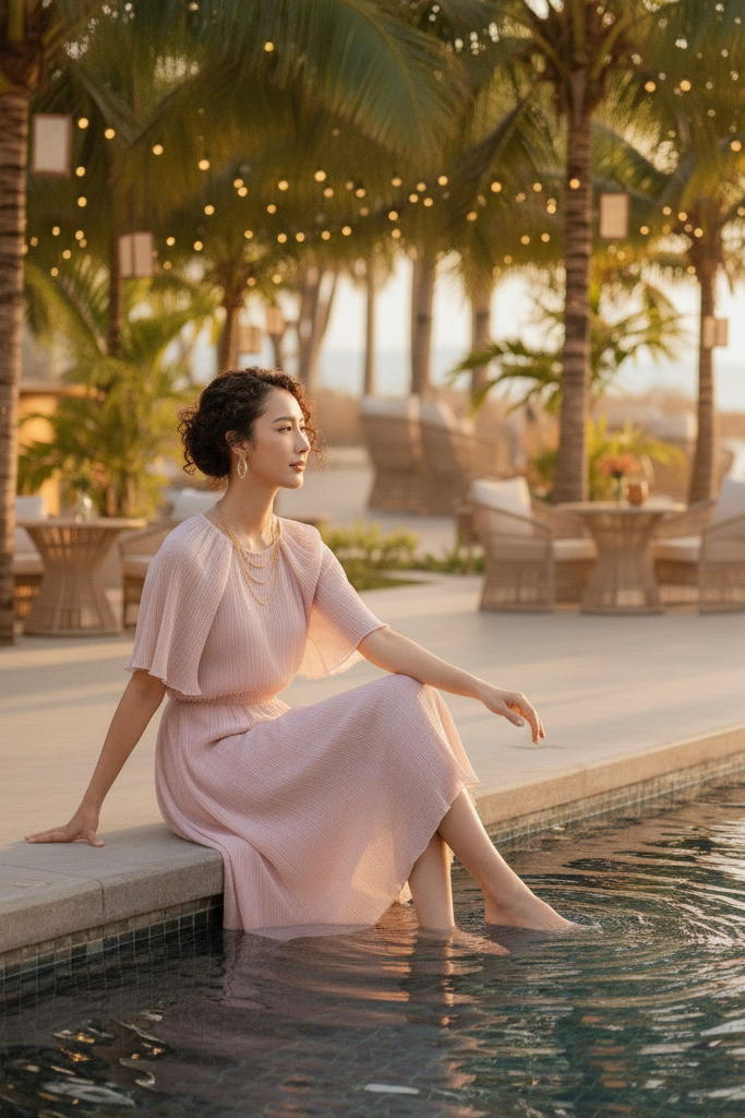 Đầm midi dập ly hồng pastel thời trang Hity