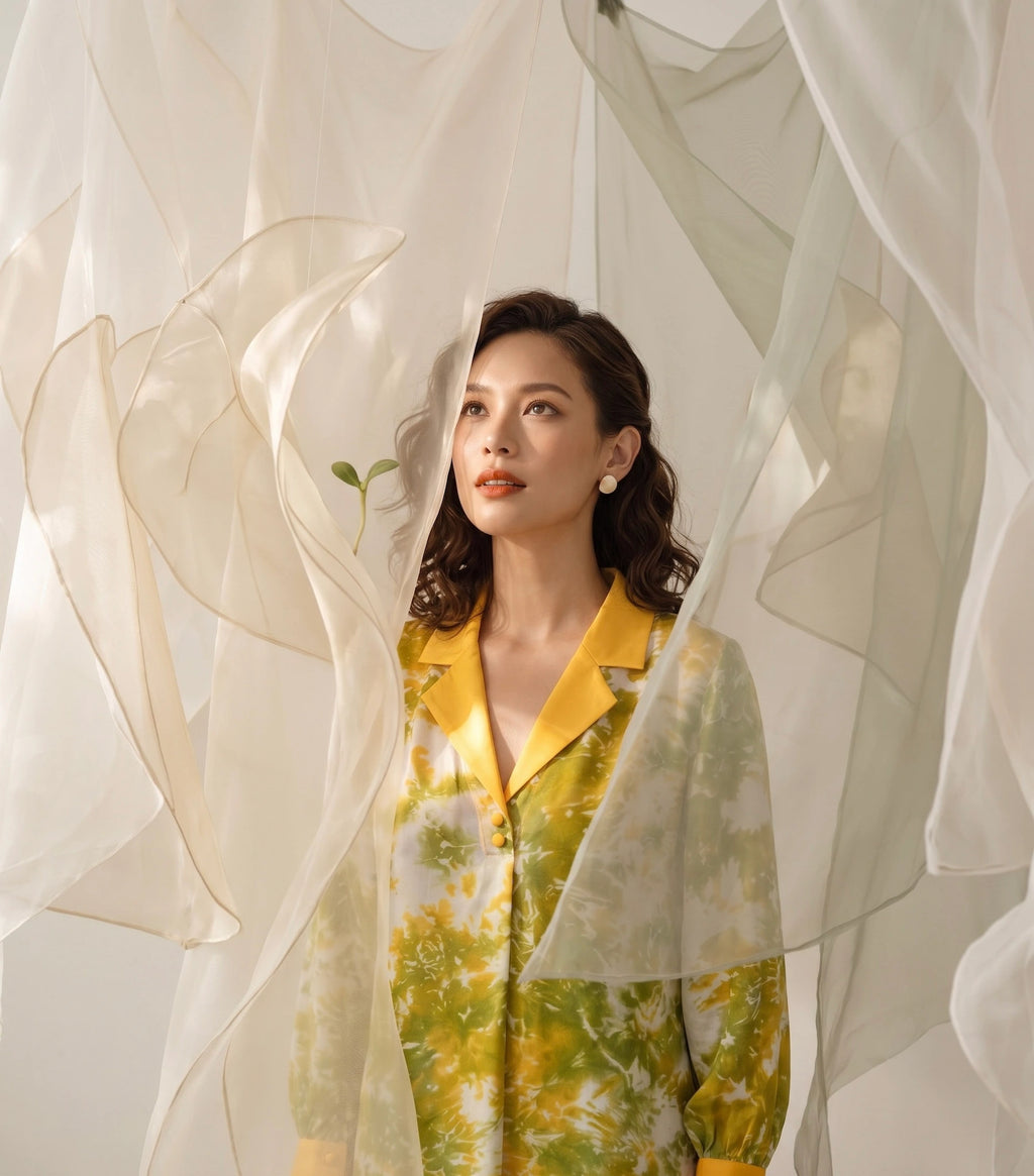 Đầm midi lụa tơ tằm nhuộm loang tie-dye thời trang Hity